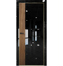 Межкомнатная дверь Платина Pt6 AL Gold Edition Crystall Black/Орех пекан